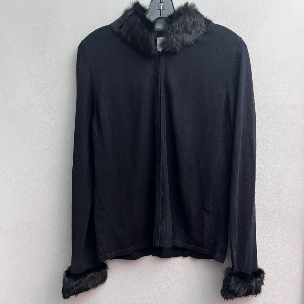 Vintage Mary Jane by Marcasiano Silk/Cashmere Cardigan Sweater with Fur Detail